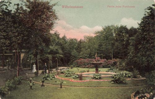 AK Wilhelmshaven Partie beim Parkhause Niedersachsen 1908 gelaufen Postkarte