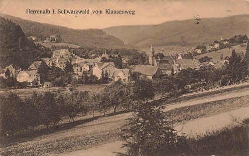 Blick vom Klausenweg auf Herrenalb im Schwarzwald Baden-Württemberg AK 1913