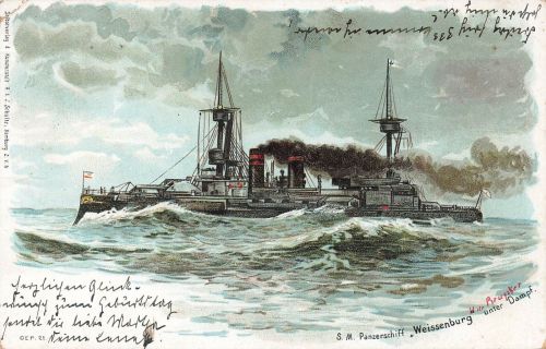 S.M. Panzerschiff Weissenburg unter Dampf Postkarte AK 1901