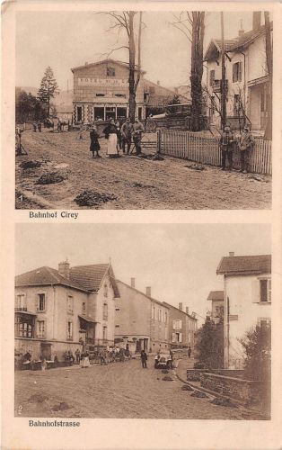 Cirey Frankreich Soldaten amBahnhof mit Bahnhofhotel PKW auf Bahnhofstrasse 1916