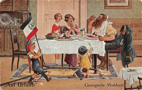 Künstlerkarte Arthur Thiele Kinder Flagge Mahlzeit " Auf Urlaub "