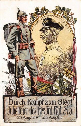 Regimentskarte Jubelfeier des Res. Inf. Rgt. 245 Major von Heygendorff Leipzig
