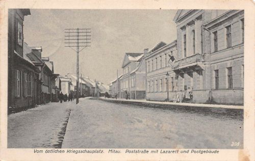 Vom östlichen Kriegsschauplatz Mitau Poststr. Lazarett Postgeb. Feldpost AK 1917