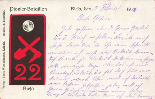 Pionier-Bataillon Nr. 22 Riesa Sachsen Postkarte AK 1916