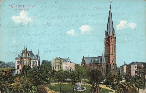 Am Stiftsplatz mit Kirche in Frankfurt Oder Brandenburg Postkarte AK 1914