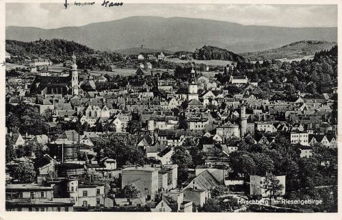 AK Hirschberg Stadtansicht Schlesien Riesengebirge 1935 gelaufen Postkarte