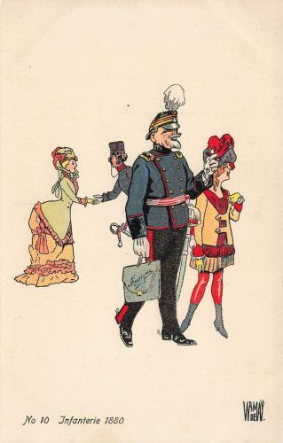 AK 1.WK Infanterie 1880 Soldaten Frauen ungelaufen Patriotika Postkarte