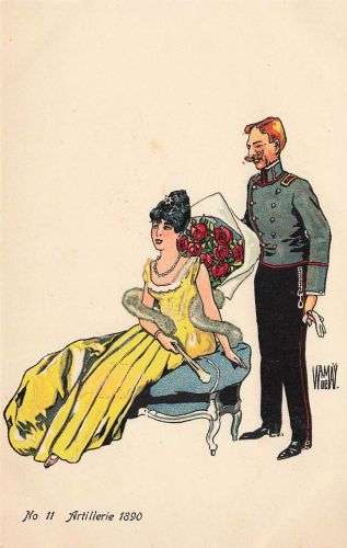 AK 1.WK Artillerie 1890 Soldat Frau ungelaufen Patriotika Postkarte