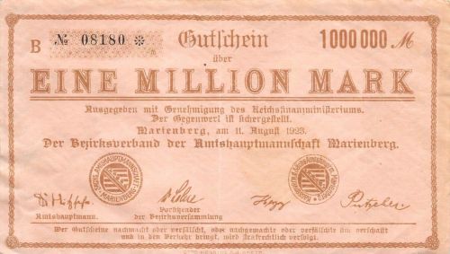 1 Million Mark Notgeld Banknote Amtshauptmannschaft Marienberg 11.August 1923