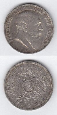 Kaiserreich 5 Mark Friedrich Grosherzog von Baden 1903 G Silber