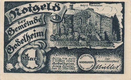 1 Mark Notgeld GODELHEIM Gemeinde
