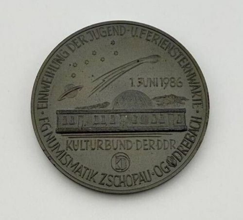 DDR Medaille Einweihung der Sternwarte, 600 Jahre Drebach, Numismatik Zschopau
