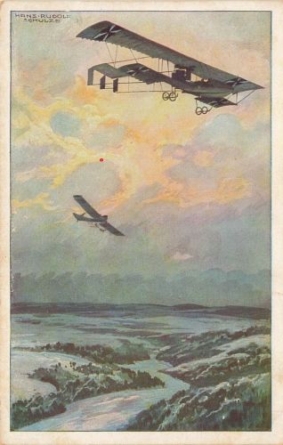 Militärdoppeldecker auf Erkundungsfahrt über dem Argonnerwald Postkarte AK