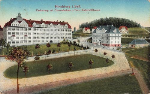 AK Hirschberg Schlesien Fischerberg Oberrealschule u. Prov. Elektrizitätswerk