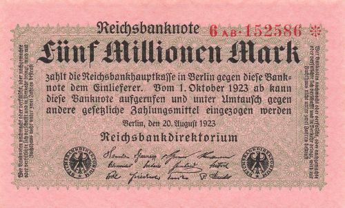 Reichsbanknote 5 Millionen Mark 20.8.1923 DEU-117b Kassenfrisch/UNC