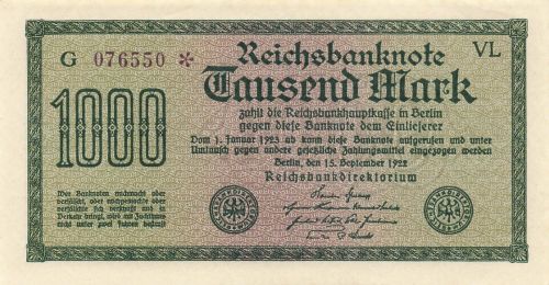 Reichsbanknote 1000 Mark 1922 DEU-84c, Kassenfrisch / UNC