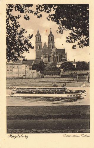 AK Magdeburg Dom von Osten Passagierschiff Sachsen-Anhalt 1939 Postkarte