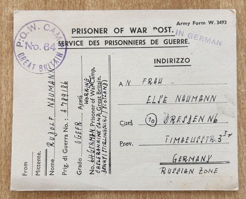 Kriegsgefangenenpost 1946 Großbritannien P.O.W. Camp 64