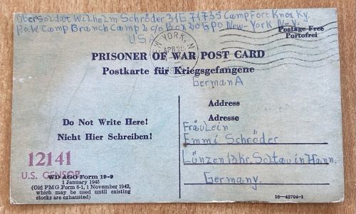 Kriegsgefangenenpost USA New York P.O.W. Camp Fort Knox Ky 1945