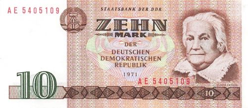 DDR Banknote, 10 Mark 1971 Clara Zetkin 359c KASSENFRISCH / UNC