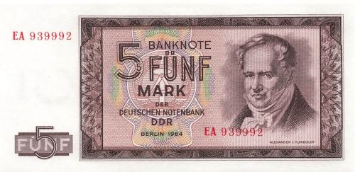 DDR Banknote 5 Mark 1964 Alexander v. Humboldt Ro: 354a Kassenfrisch / UNC