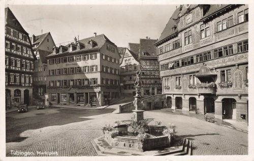 AK Tübingen Marktplatz Brunnen Baden-Württemberg 1939 gelaufen Postkarte