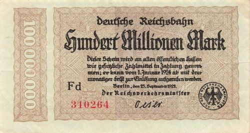 100 Millionen Mark 25.9.1923 Deutsche Reichsbahn, RVM-7