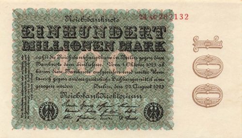 Reichsbanknote 100 Millionen Mark 22.8.1923 DEU-120c Kassenfrisch / UNC