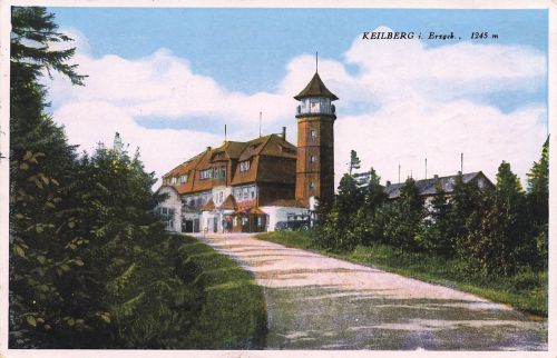 AK Keilberg Hotel Erzgebirge Böhmen 1933 gelaufen Postkarte