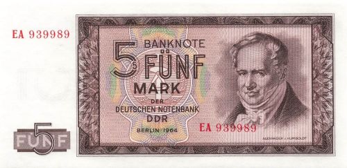 DDR Banknote 5 Mark 1964 Alexander v. Humboldt Ro: 354a Kassenfrisch / UNC