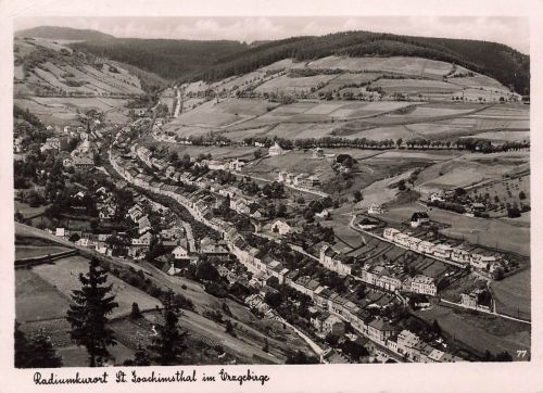 AK St. Joachimsthal Stadtansicht Böhmen Erzgebirge 1939 gelaufen Postkarte