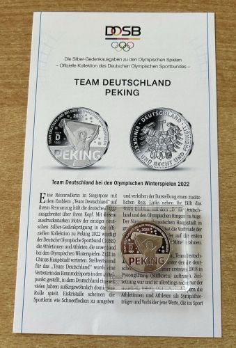 Silber-Gedenkmünze "Team Deutschland Peking 2022" mit Zertifikat