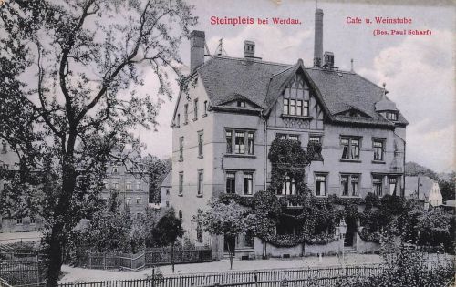 AK Steinpleis Cafe Weinstube Sachsen 1915 gelaufen Postkarte