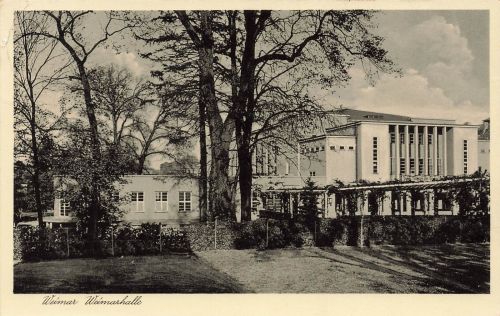 AK Weimar Weimarhalle Thüringen 1936 gelaufen Postkarte