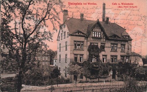 AK Steinpleis Cafe Weinstube Sachsen 1918 gelaufen Postkarte