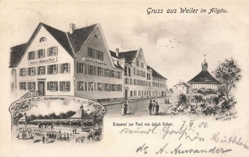AK Weiler Allgäu Gasthof Gartenanlage Bayern 1905 gelaufen Postkarte
