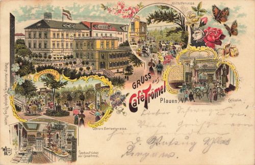 AK Plauen Conditorei Mittelterasse Sachsen Vogtland 1897 Postkarte Litho
