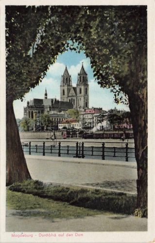 AK Magdeburg Dom Elbe Lok Sachsen-Anhalt ungelaufen Postkarte