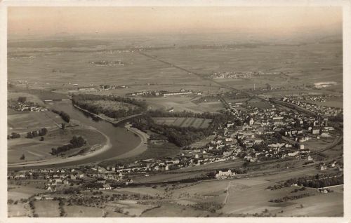 AK Lobositz Lovosice Stadtansicht Luftaufnahme Böhmen 1937 gelaufen Postkarte