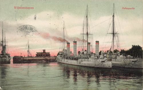 AK Wilhelmshaven Hafenpartie Schiffe Niedersachsen 1908 gelaufen Postkarte