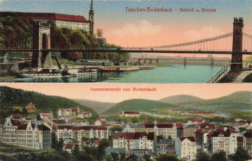 AK Tetschen Bodenbach Schloss Brücke Stadtansicht Böhmen 1927 gelaufen Postkarte