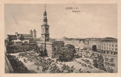 AK Lissa Rathaus Pferdewagen Posen 1917 gelaufen Postkarte
