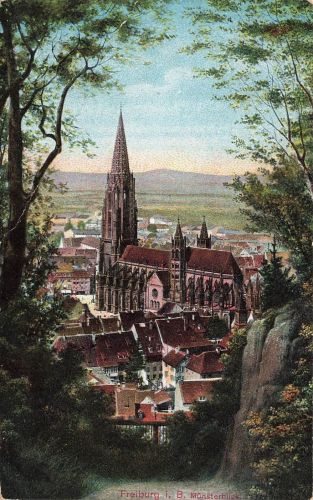 AK Freiburg im Breisgau Münster Münsterblick Baden-Württemberg 1910 gelaufen