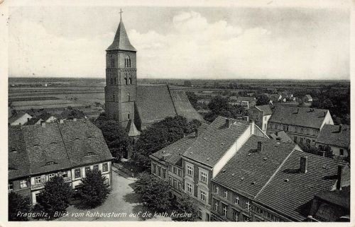 AK Prausnitz Prusice Katholische Kirche Schlesien 1940 gelaufen Postkarte