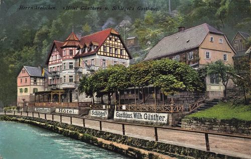 AK Herrnskretschen Hotel Günther Schlögels Gasthaus Böhmen 1921 Postkarte