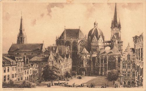 AK Aachen Münster Dom Münsterplatz Nordrhein-Westfalen 1911 gelaufen Postkarte