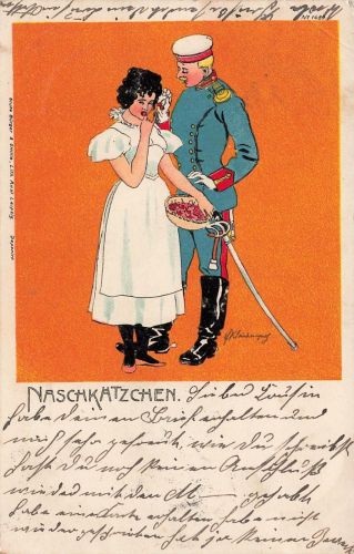 AK 1.WK Naschkätzchen Frau Soldat Portrait 1904 gelaufen Patriotika Postkarte