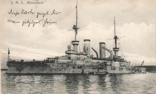 AK S.M.S. Wittelsbach Linienschiffen Kaiserliche Marine 1908 gelaufen Postkarte