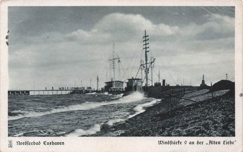 AK Cuxhaven Nordseebad Windstärke 9 Alten Liebe Niedersachsen 1942 Postkarte