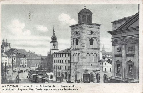 AK Warschau Fragment Schlossplatz Krakauerstraße Polen ungelaufen Postkarte